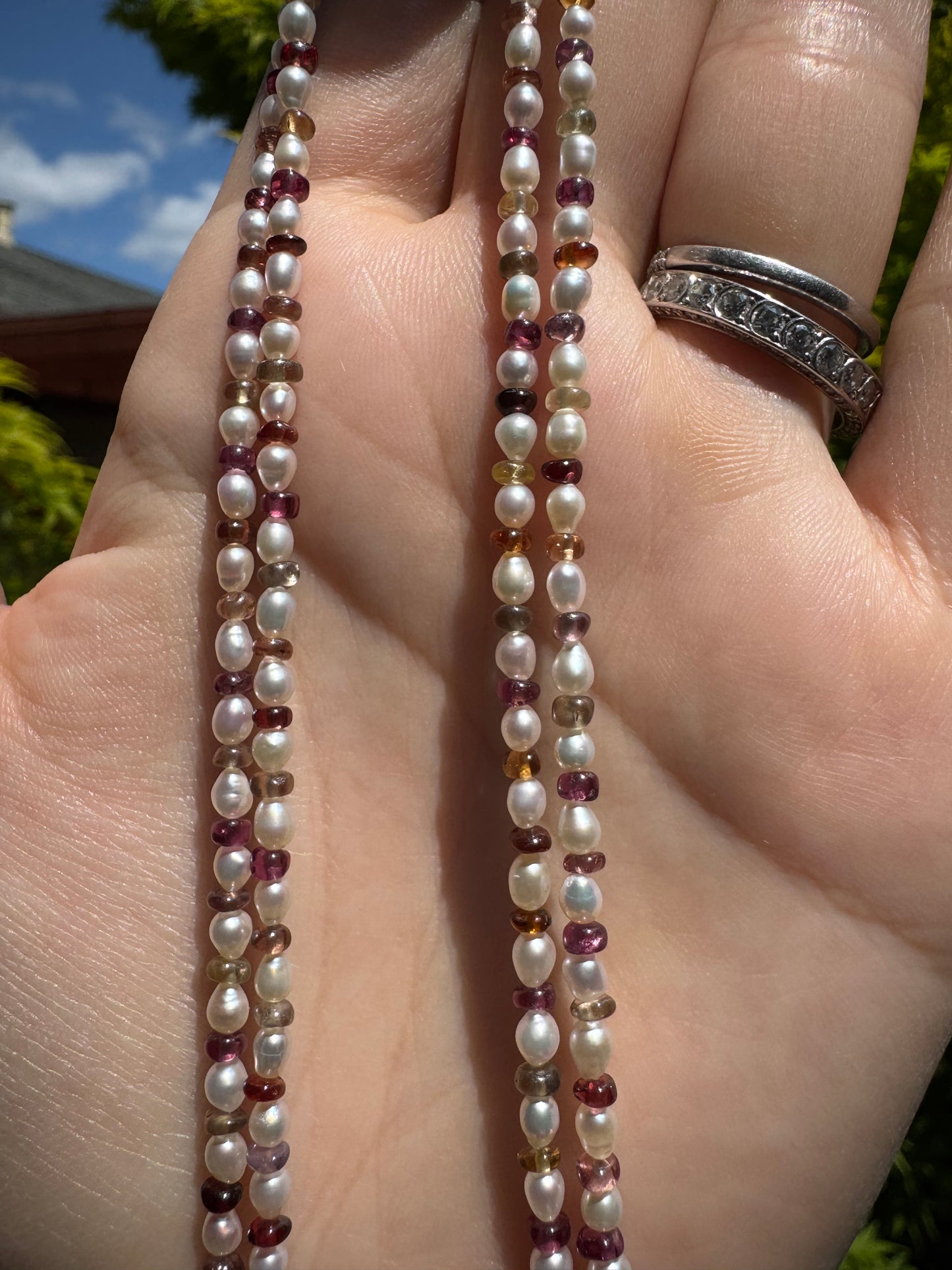 Elena - Seed Pearl and Tundra Sapphire Necklace