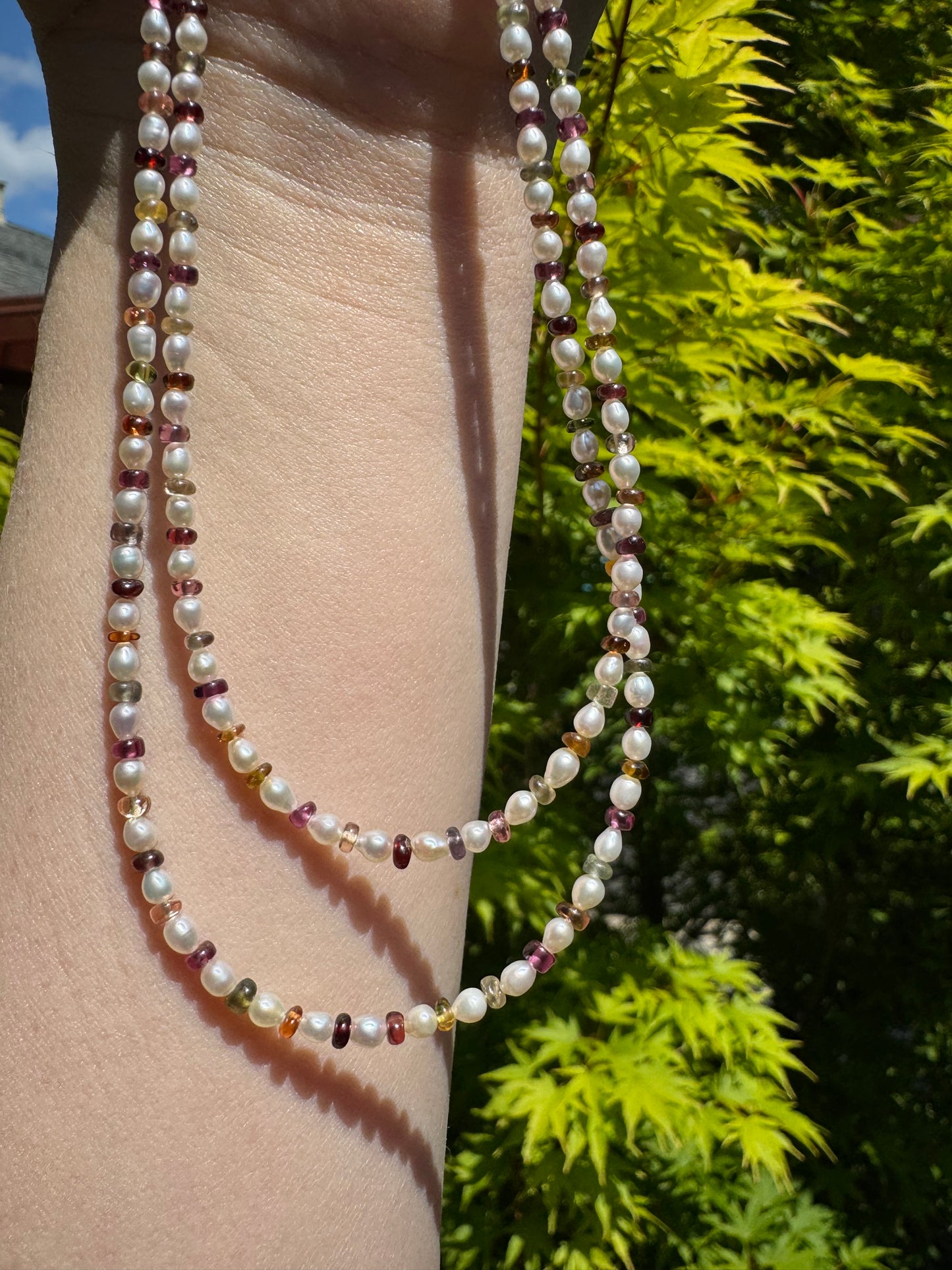 Elena - Seed Pearl and Tundra Sapphire Necklace