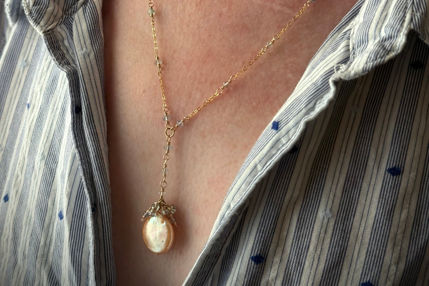 Aurora - Wire Wrapped 14kt Gold-Fill Lariat Pendant Necklace
