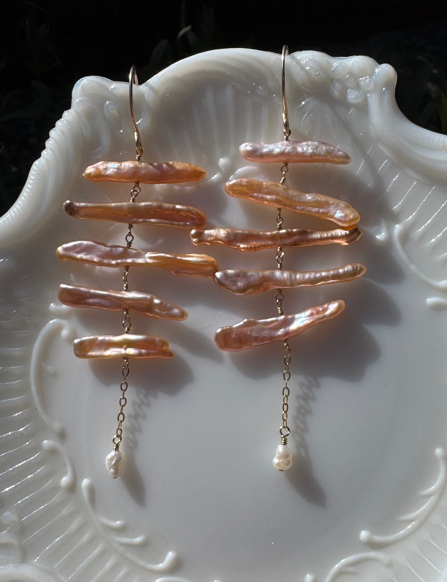 OOAK - Matchstick Pearl Earrings in 14kt Gold-Fill