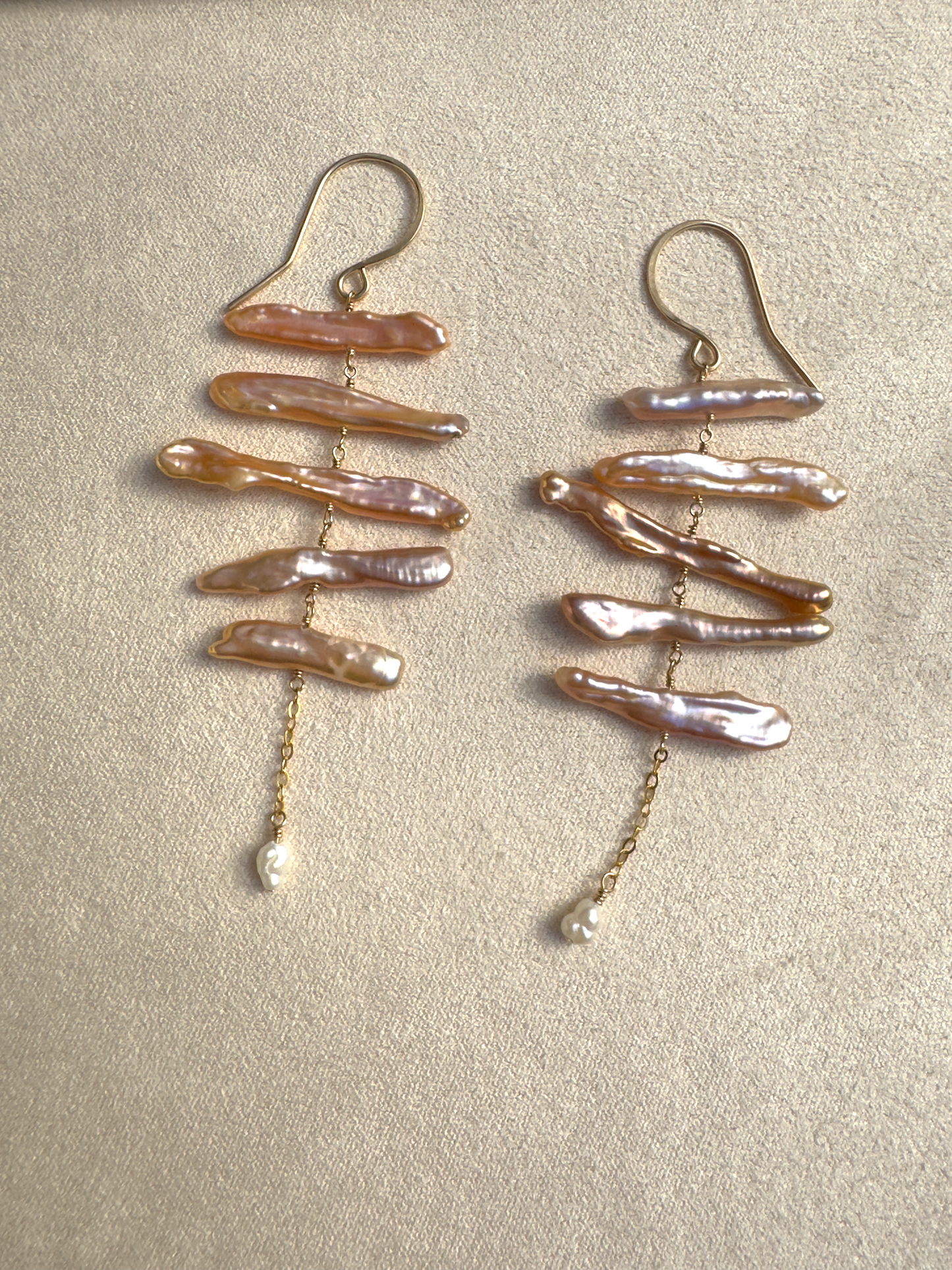 OOAK - Matchstick Pearl Earrings in 14kt Gold-Fill