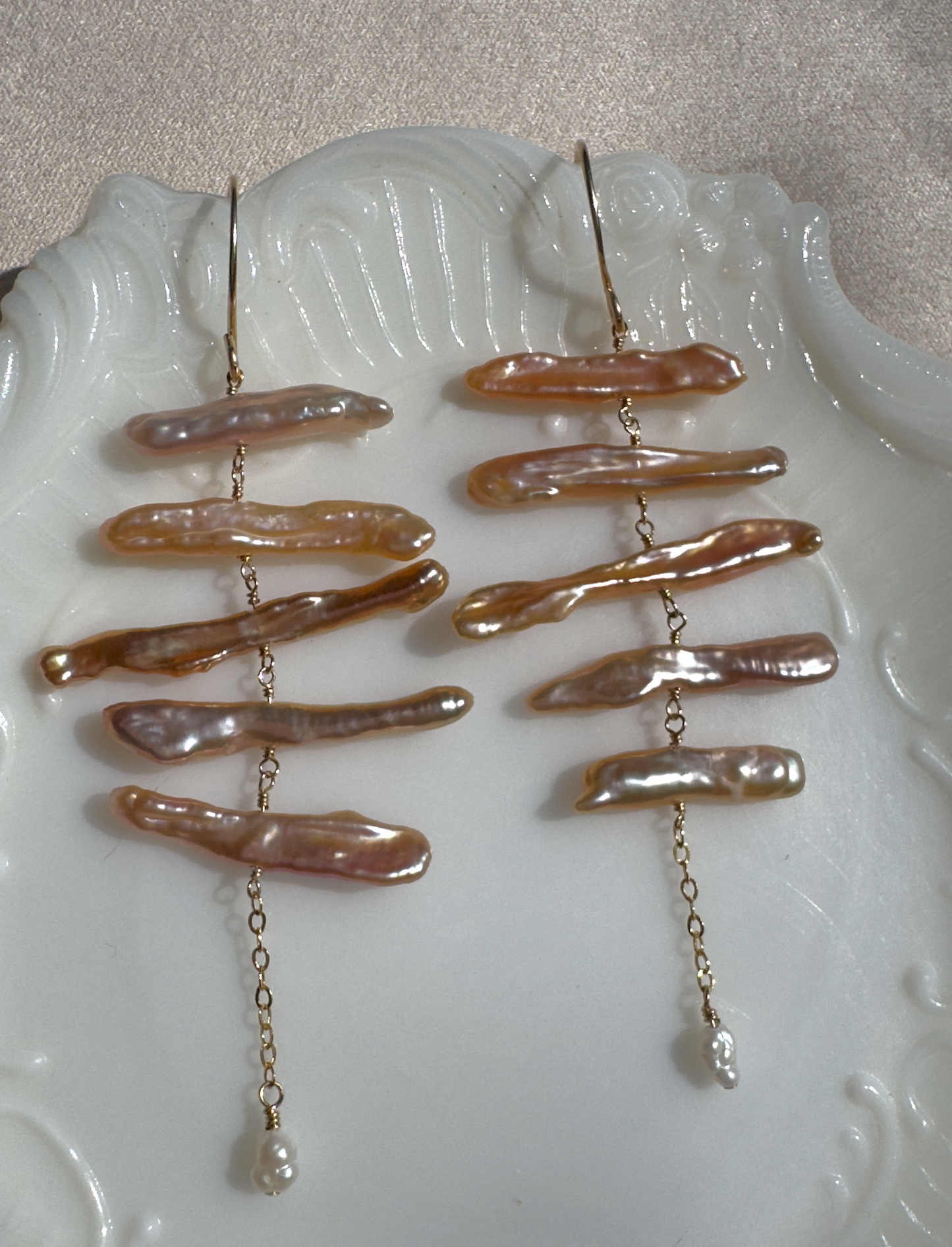 OOAK - Matchstick Pearl Earrings in 14kt Gold-Fill