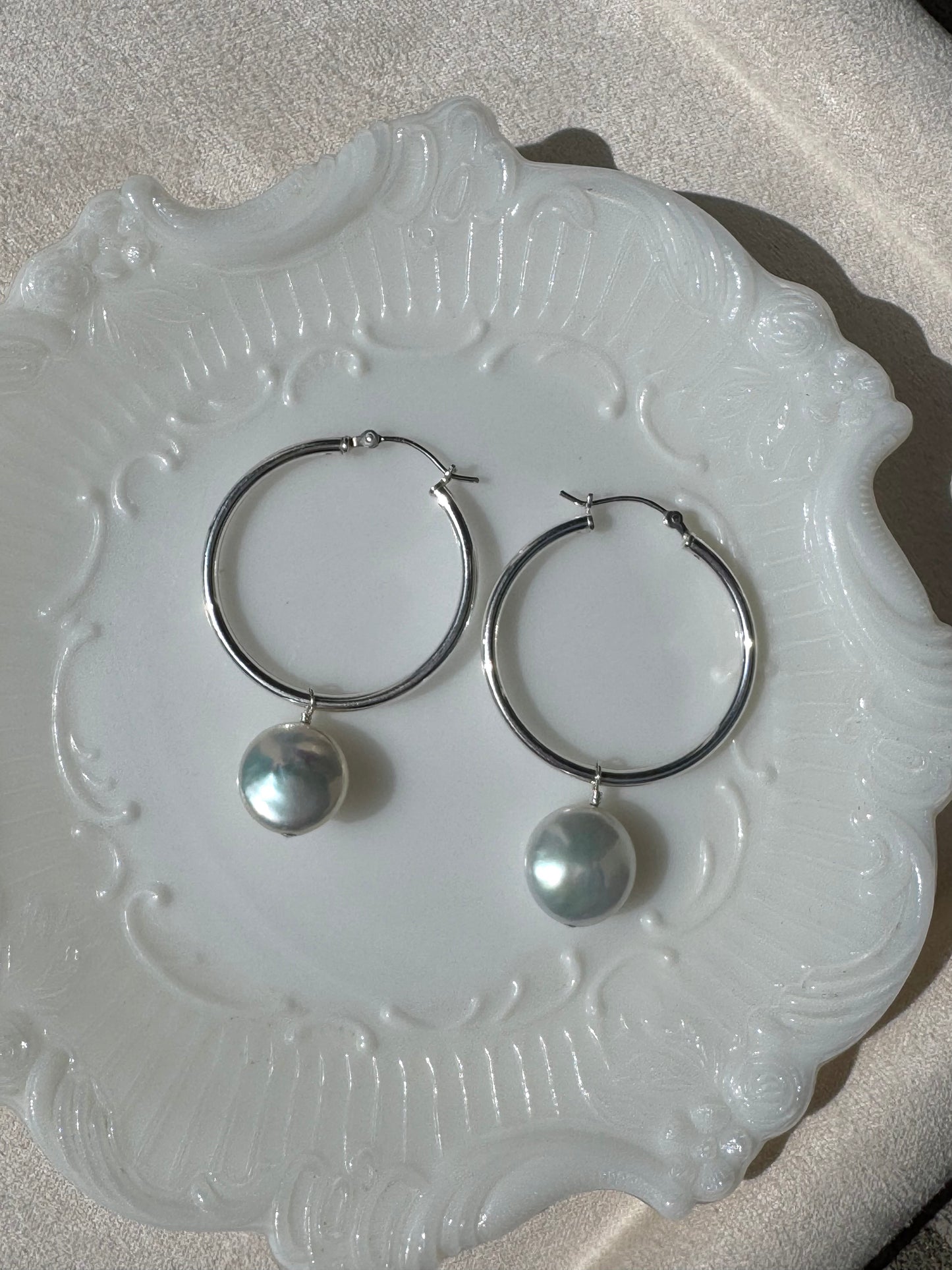 Aria - Coin Pearls on Sterling Silver Hoops