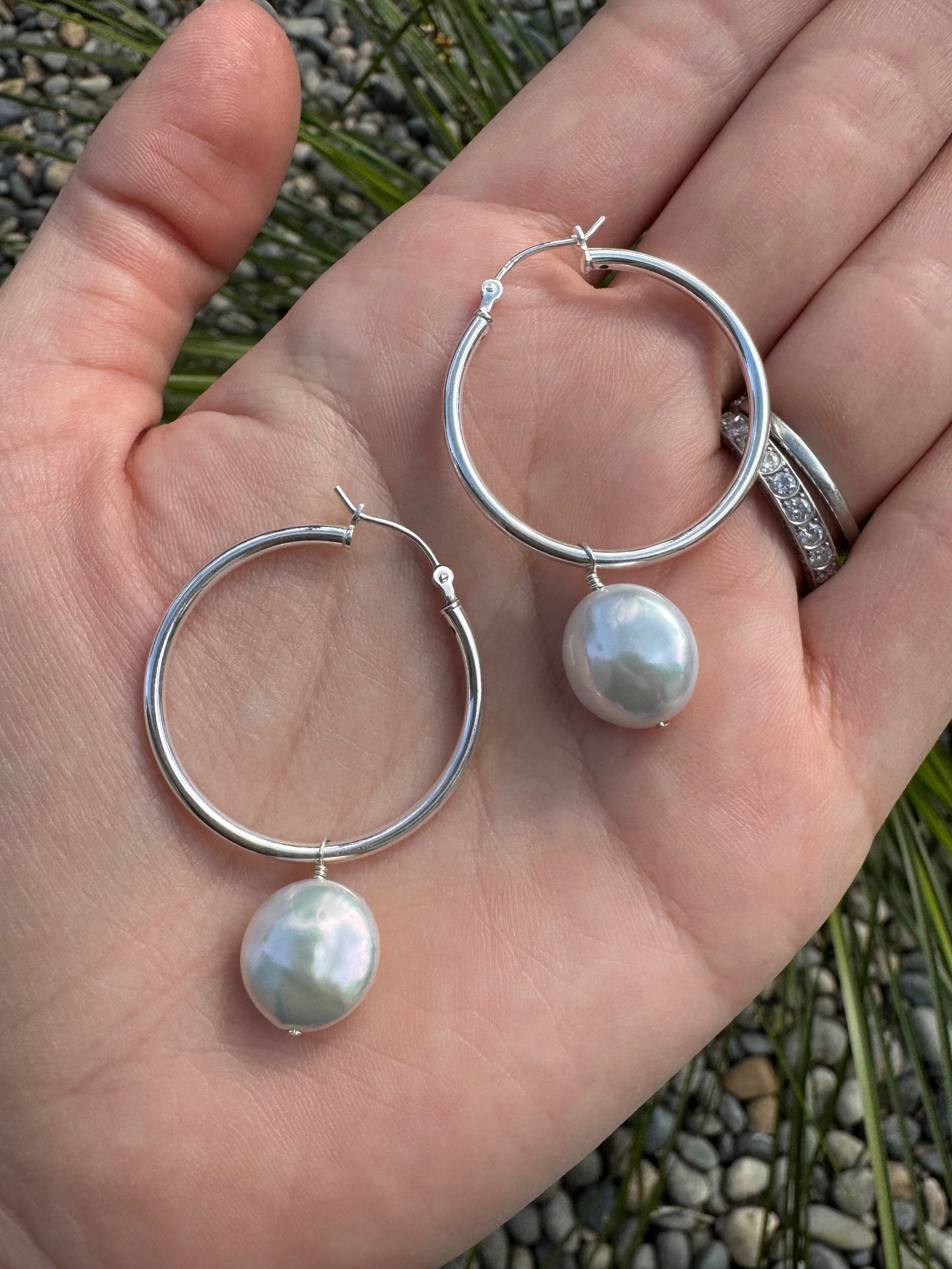 Aria - Coin Pearls on Sterling Silver Hoops