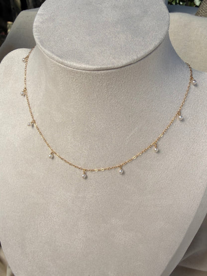 Celine - Dainty Dangling Pearl Necklace