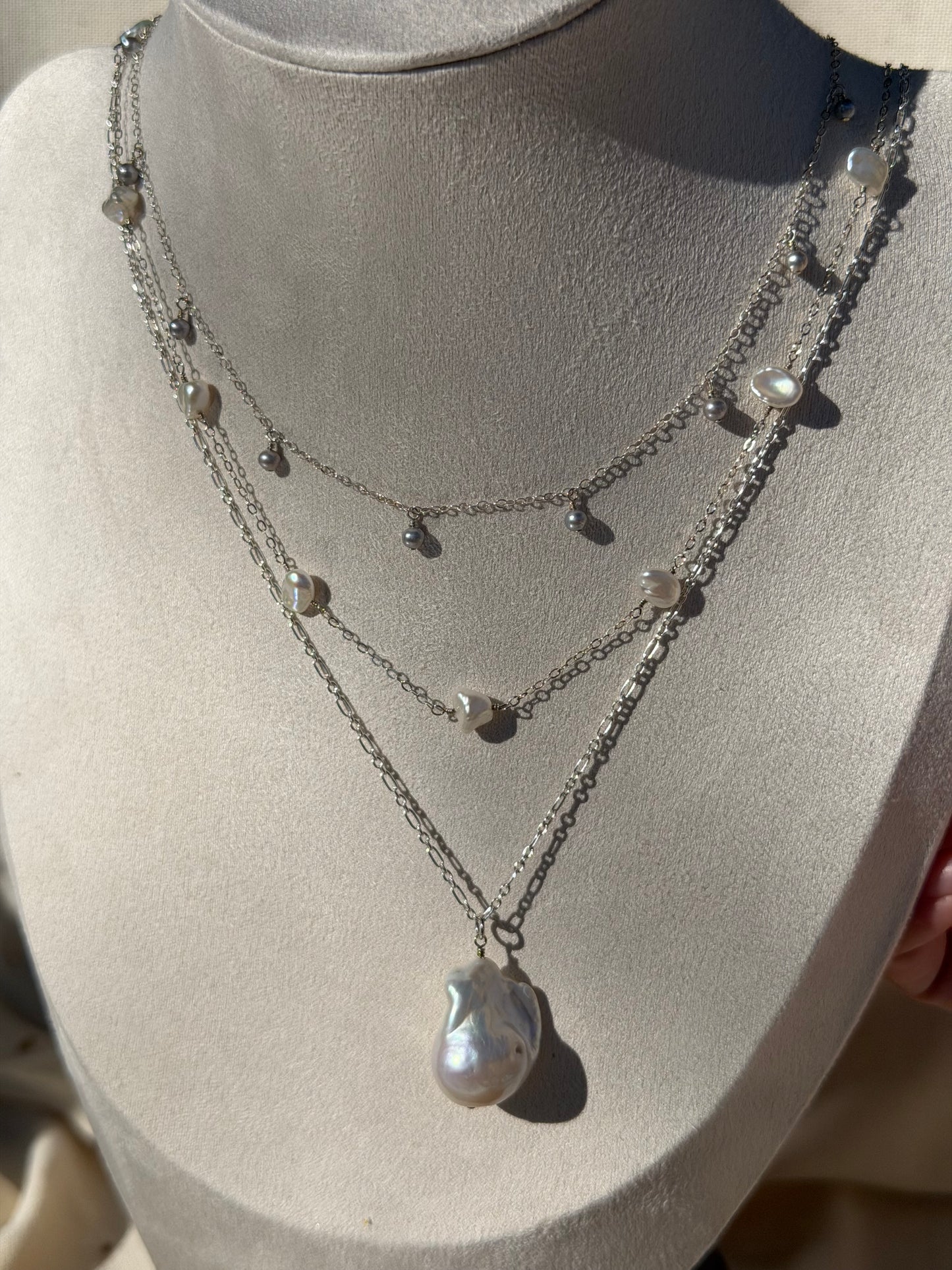 Sam - Keishi Pearls Wire Wrapped on Fine Flat Chain