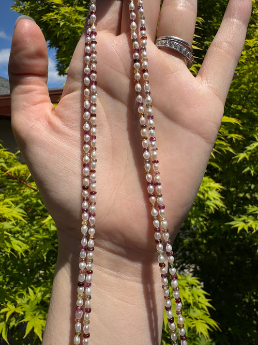 Elena - Seed Pearl and Tundra Sapphire Necklace