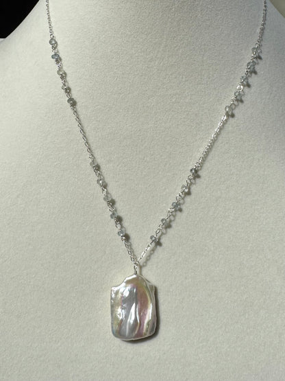 Ariel - Large Baroque Pearl Pendant with Wire Wrapped Aquamarines in Sterling Silver