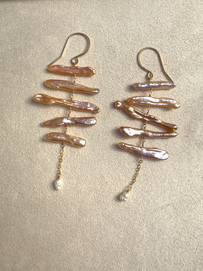 OOAK - Matchstick Pearl Earrings in 14kt Gold-Fill