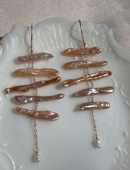 OOAK - Matchstick Pearl Earrings in 14kt Gold-Fill