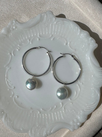 Aria - Coin Pearls on Sterling Silver Hoops