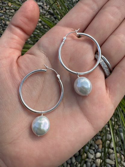 Aria - Coin Pearls on Sterling Silver Hoops