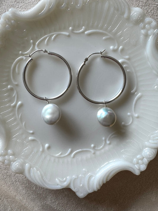 Aria - Coin Pearls on Sterling Silver Hoops
