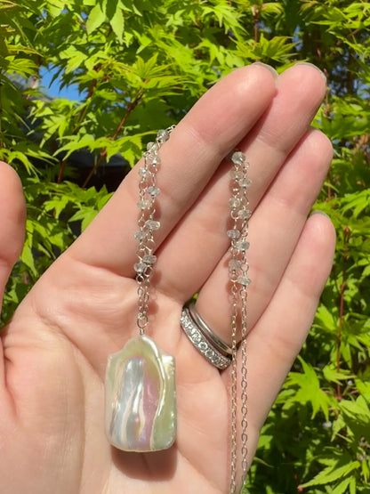 Ariel - Large Baroque Pearl Pendant with Wire Wrapped Aquamarines in Sterling Silver