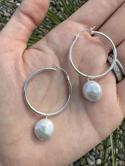Aria - Coin Pearls on Sterling Silver Hoops