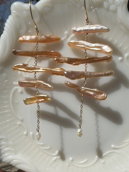 OOAK - Matchstick Pearl Earrings in 14kt Gold-Fill